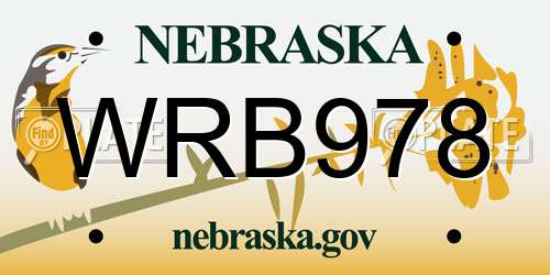 WRB978 Nebraska License Plate