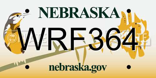 WRF364 Nebraska License Plate