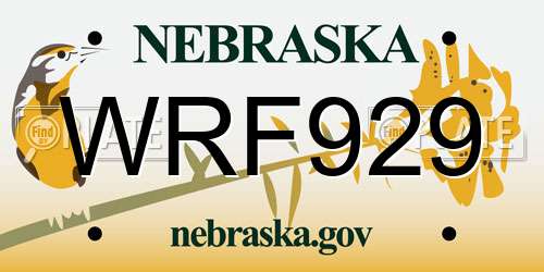 WRF929 Nebraska License Plate