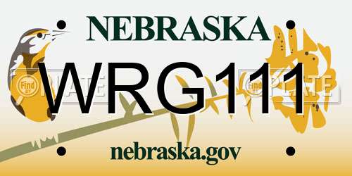 WRG111 Nebraska License Plate
