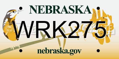 WRK275 Nebraska License Plate