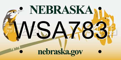 WSA783 Nebraska License Plate
