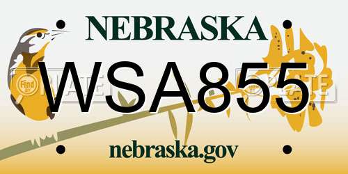 WSA855 Nebraska License Plate