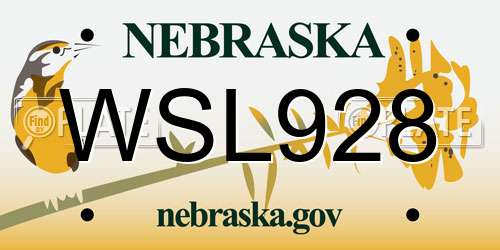 WSL928 Nebraska License Plate