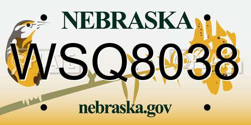 WSQ8038 Nebraska License Plate