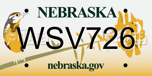 WSV726 Nebraska License Plate