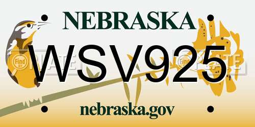 WSV925 Nebraska License Plate