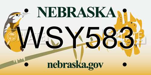WSY583 Nebraska License Plate