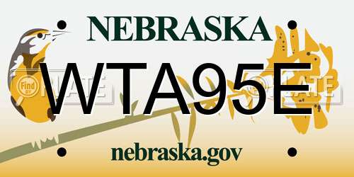 WTA95E Nebraska License Plate