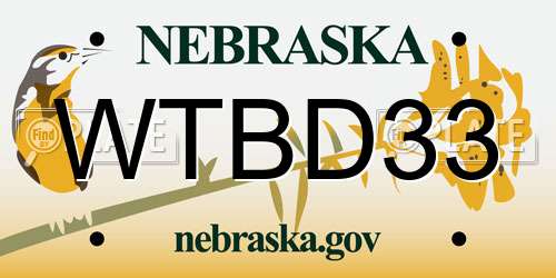 WTBD33 Nebraska License Plate