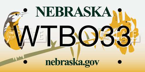 WTBO33 Nebraska License Plate