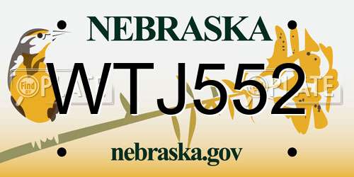 WTJ552 Nebraska License Plate