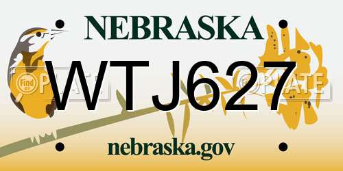 WTJ627 Nebraska License Plate