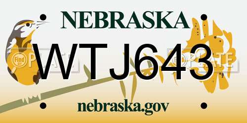 WTJ643 Nebraska License Plate