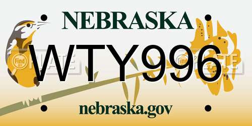 WTY996 Nebraska License Plate