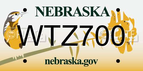 WTZ700 Nebraska License Plate