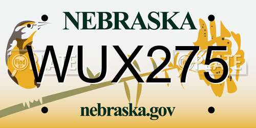 WUX275 Nebraska License Plate
