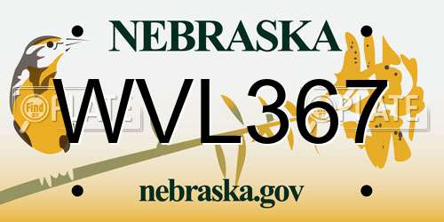 WVL367 Nebraska License Plate