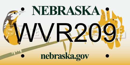 WVR209 Nebraska License Plate