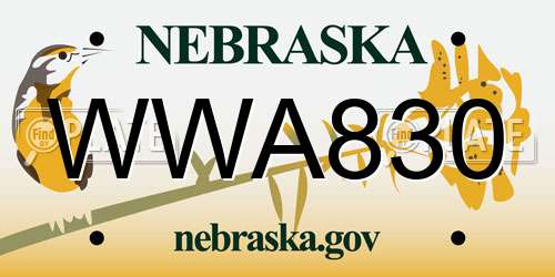 WWA830 Nebraska License Plate