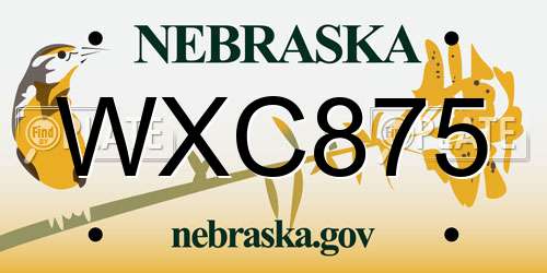WXC875 Nebraska License Plate