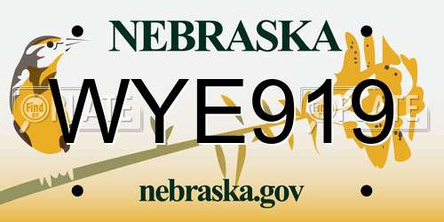 WYE919 Nebraska License Plate