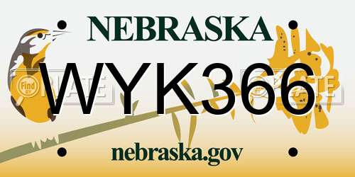 WYK366 Nebraska License Plate