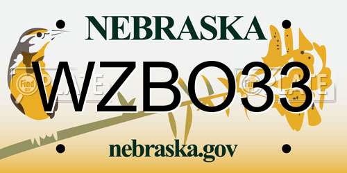 WZBO33 Nebraska License Plate