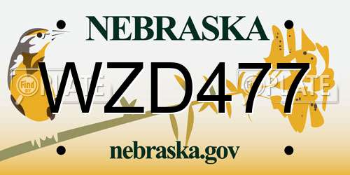 WZD477 Nebraska License Plate