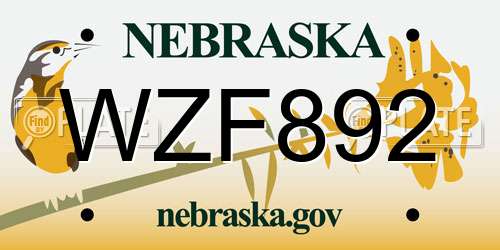 WZF892 Nebraska License Plate