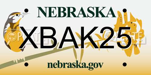 XBAK25 Nebraska License Plate