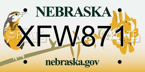 XFW871 Nebraska License Plate