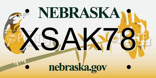 XSAK78 Nebraska License Plate