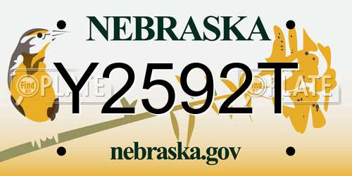 Y2592T Nebraska License Plate