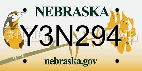 Y3N294 Nebraska License Plate