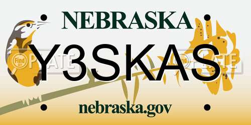 Y3SKAS Nebraska License Plate