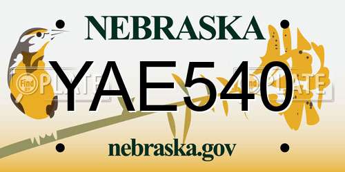 YAE540 Nebraska License Plate