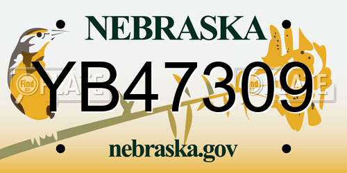 YB47309 Nebraska License Plate