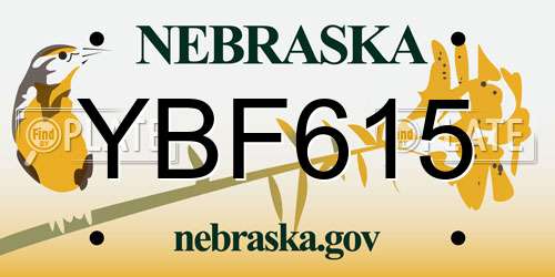 YBF615 Nebraska License Plate