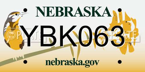 YBK063 Nebraska License Plate