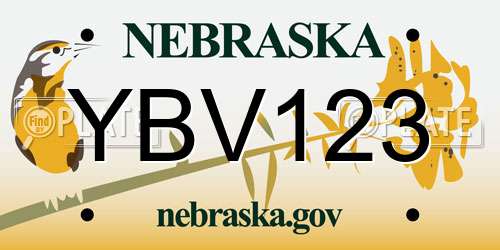 YBV123 Nebraska License Plate