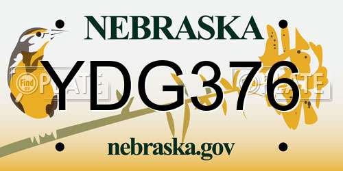 YDG376 Nebraska License Plate