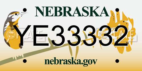 YE33332 Nebraska License Plate