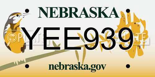 YEE939 Nebraska License Plate