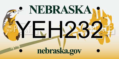 YEH232 Nebraska License Plate