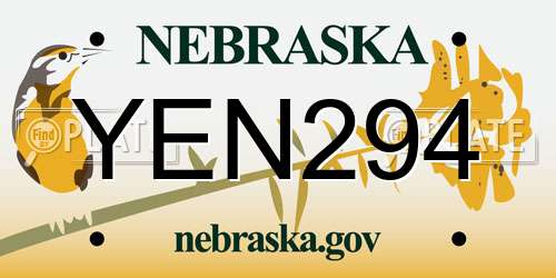 YEN294 Nebraska License Plate