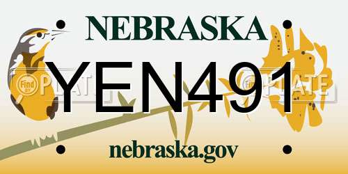 YEN491 Nebraska License Plate