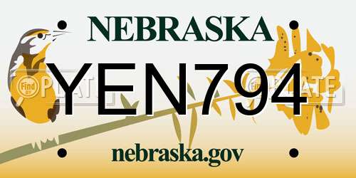 YEN794 Nebraska License Plate