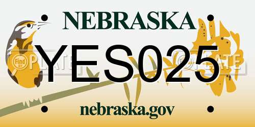 YES025 Nebraska License Plate