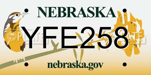 YFE258 Nebraska License Plate